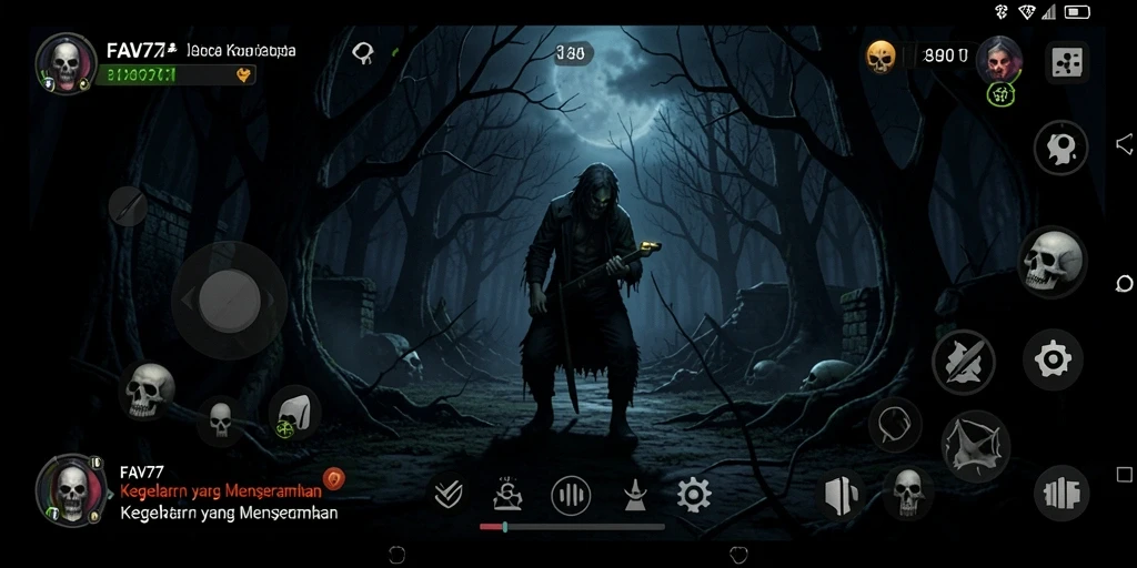 Tangkapan layar gameplay FAV77 yang menampilkan suasana menyeramkan.