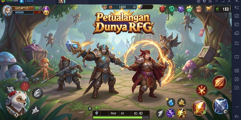 Screenshot utama GOCAP123 menampilkan aksi pertarungan seru dalam dunia RPG.