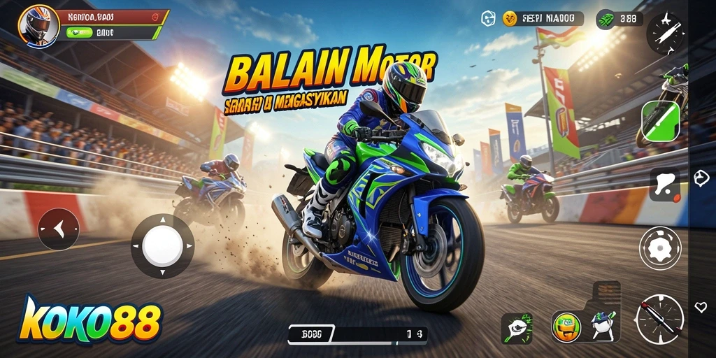 Tampilan seru dari gameplay KOKO88 di trek balapan.