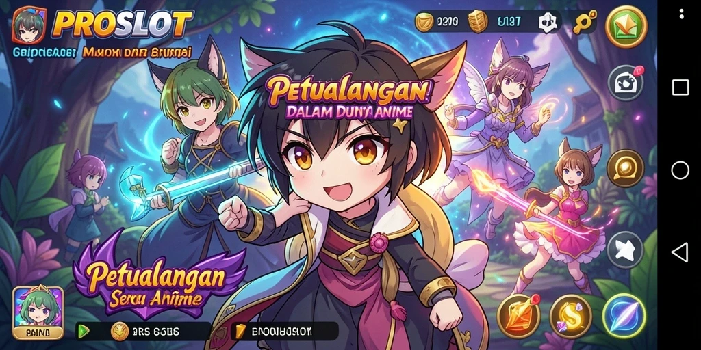 Screenshot gameplay PROSLOT dengan karakter anime yang memukau.