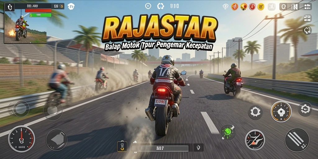Gameplay seru dari RAJASTAR menampilkan balapan motor yang mendebarkan.