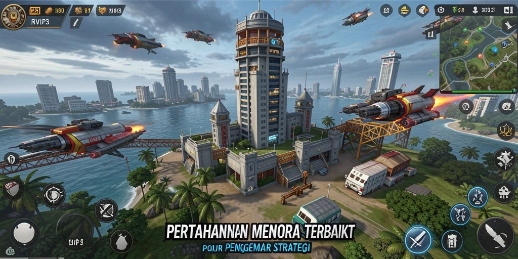 Tangkapan layar RVIP3 menampilkan aksi seru dalam pertahanan menara yang strategis.