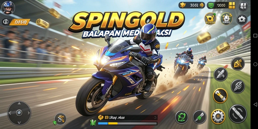 Screenshot gameplay SPINGOLD yang menampilkan aksi balapan cepat.